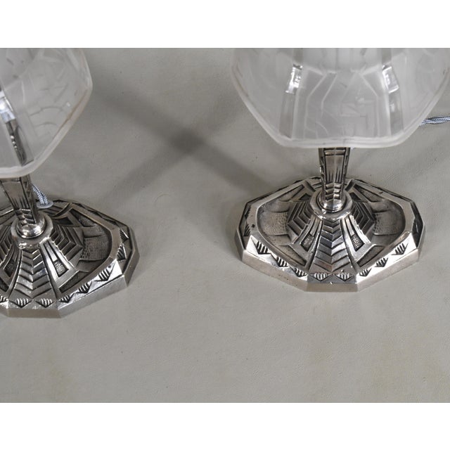 Maynadier Pair of French Art Deco Stepped Geometric Table Lamps - 1930s For Sale - Image 10 of 14