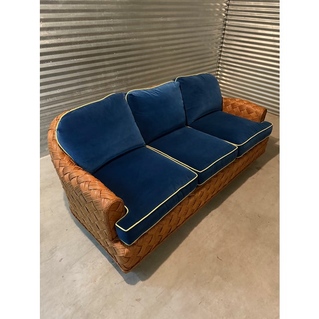 Late 20th Century Walters Wicker 82" Portia Sofa Custom Loose Back and Loose Seat Cushions With Contrast Welt For Sale - Image 5 of 11