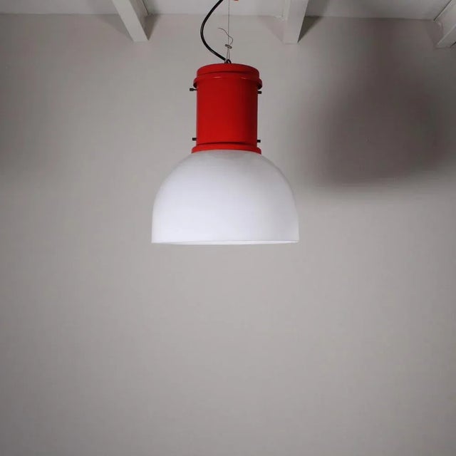 Metal Small Red Ceiling Lamp by Roberto Menghi Fontana Arte For Sale - Image 7 of 12