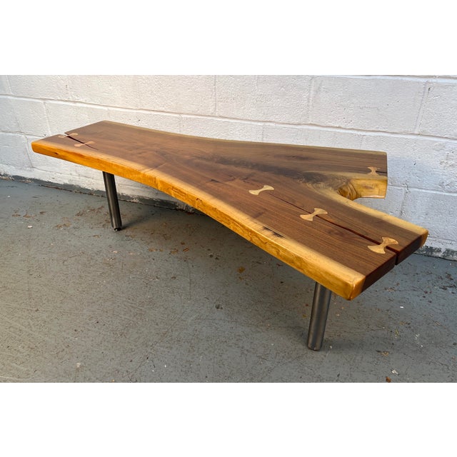 Late 20th Century Handcrafted Live Edge Walnut Coffee Table With Butterfly Inlays For Sale In New York - Image 6 of 15