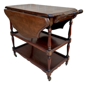 1960s Spanish Wooden Bar Cart With Folding Leaves and Three Tiers