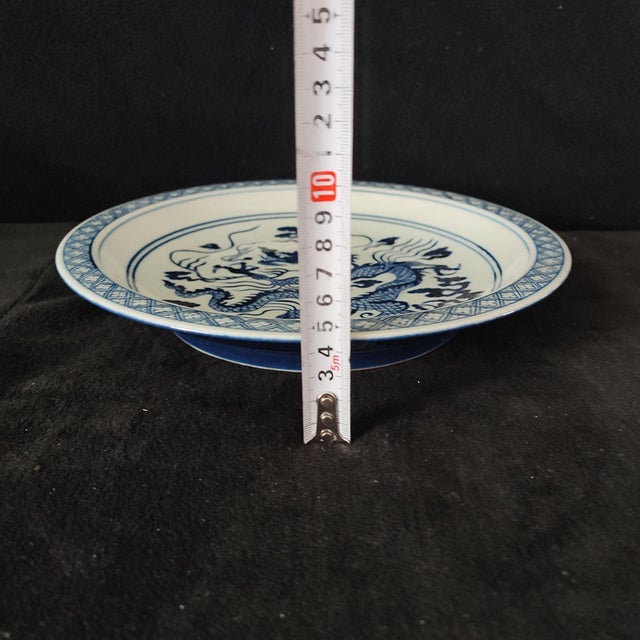 Chinese Ceramic Plate,Xuande Marked Blue and White Porcelain Plate Hand Painted Dragon Pattern For Sale - Image 10 of 10