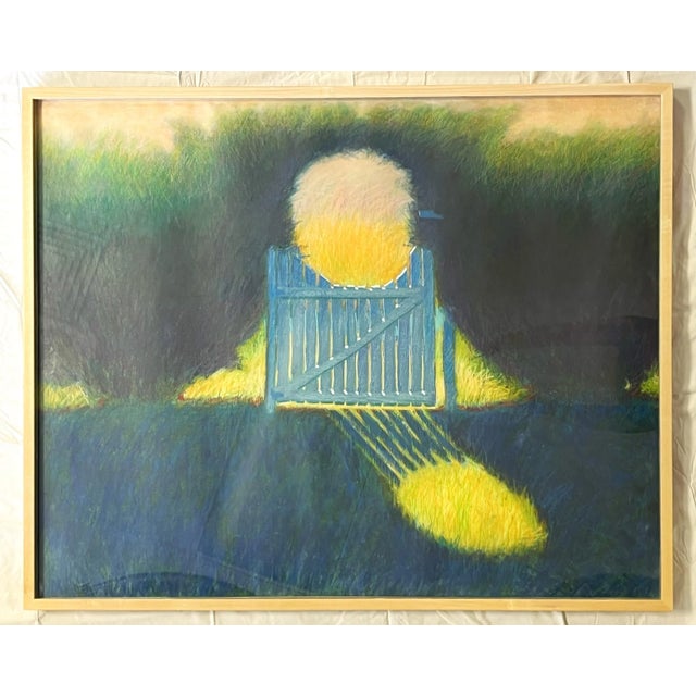 Large 20th century contemporary original pastel on paper artwork. The piece depicts a 'Garden Gate' beautifully executed...