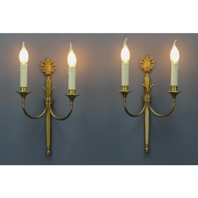 French Art Deco Brass Twin-Arm Sconces, 1930, Set of 2 For Sale - Image 3 of 18