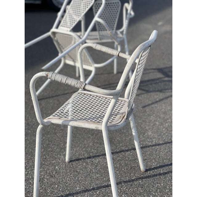 Industrial Metal Bistro Armchairs by Rene Malaval, France, 1950, Set of 3 For Sale - Image 4 of 11