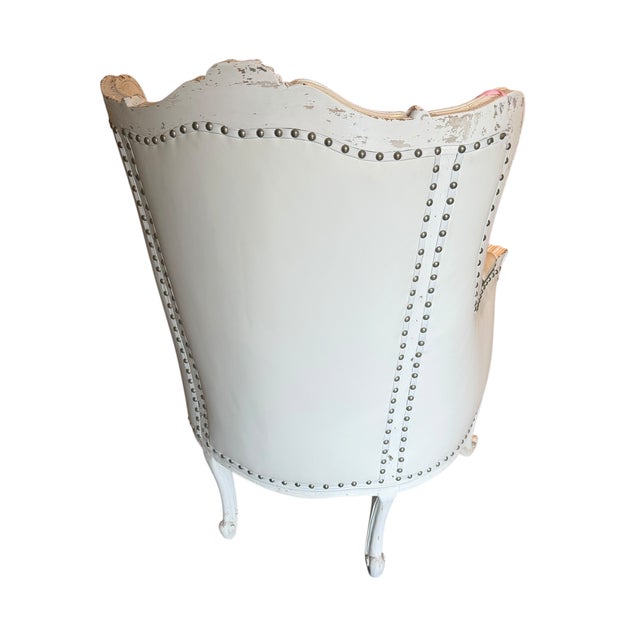 Antique Louis XV Style White Leather Bergere Chair - 1 of 2 Available.