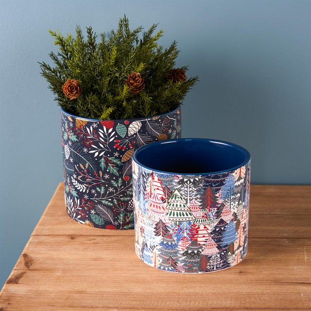 Bring rustic winter charm into your home with the Berry and Pine Tree Holiday Planters. Crafted from durable dolomite,...