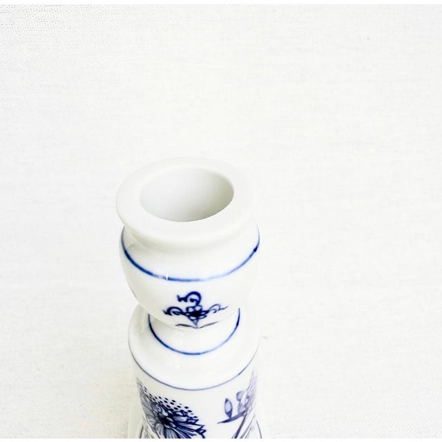 Porcelain Candlestick with Blue Floral Pattern fom Meissen, 1980s For Sale - Image 3 of 8