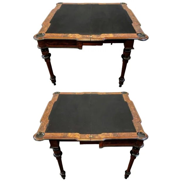 1860s-1880 Victorian French Flip-Top Ebonized Burl Walnut Games Table For Sale - Image 10 of 13