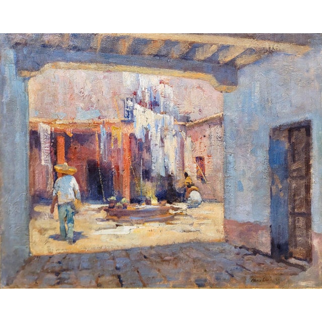 Impressionist Alson Skinner Clark- Mexican Peons in a Hacienda Courtyard-Oil Painting-C1923 For Sale - Image 3 of 10