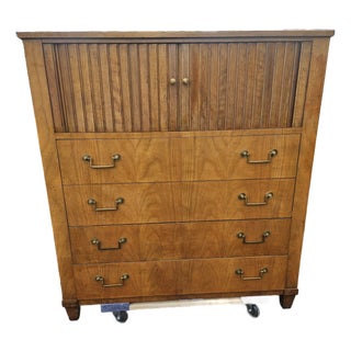 Vintage Baker Furniture Mid-Century Modern High Chest With Tambour Doors For Sale