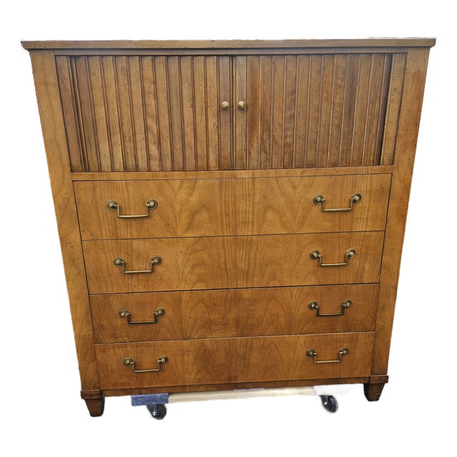 Vintage Baker Furniture Mid-Century Modern High Chest With Tambour Doors For Sale
