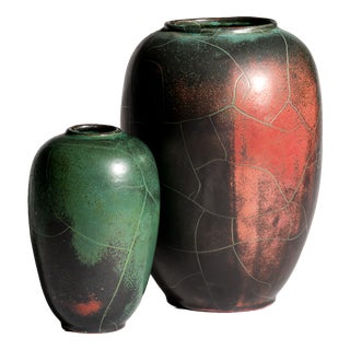 Art Deco Bauhaus Copper Glazed Studio Ceramic Vases by Paul Dresler Grootenburg, Germany, 1940s, Set of 2 For Sale