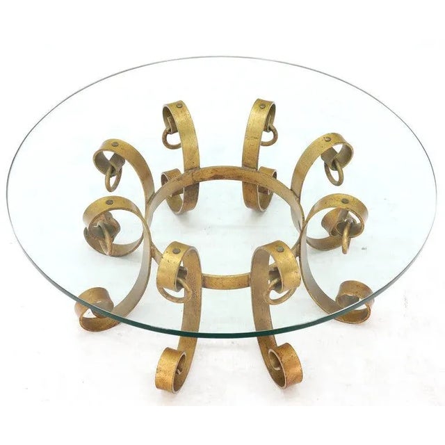 Round Decorative Gilt Wrought Iron Base Glass Top Sunburst Coffee Table For Sale - Image 10 of 13