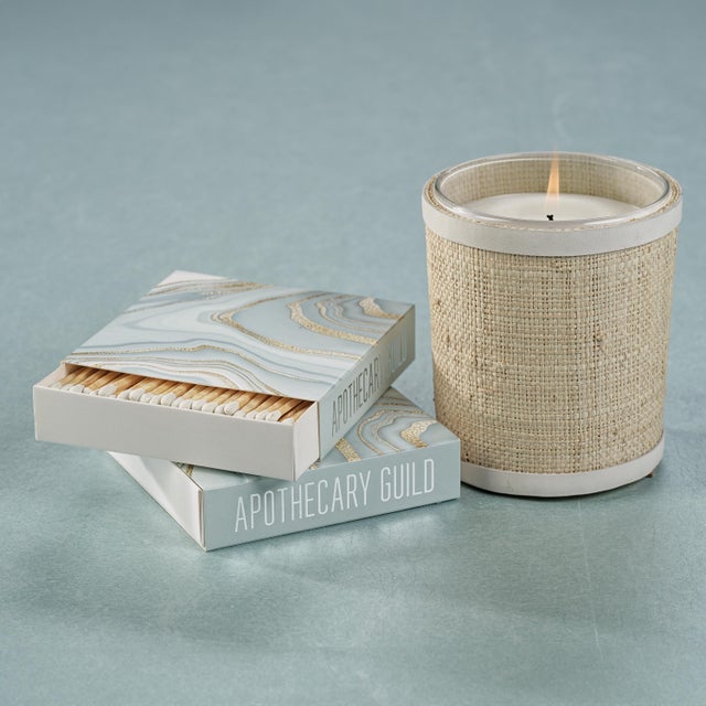 Contemporary Sea Salt & Coastal Mist Scented Candle in Natural Raffia Basket w/ Leather Trim, 12 oz For Sale - Image 3 of 3