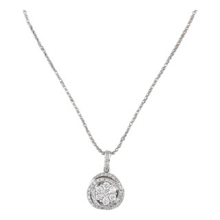 0.39ctw Diamond Cluster Interlocking Circles Pendant Necklace 14k White Gold 16" For Sale