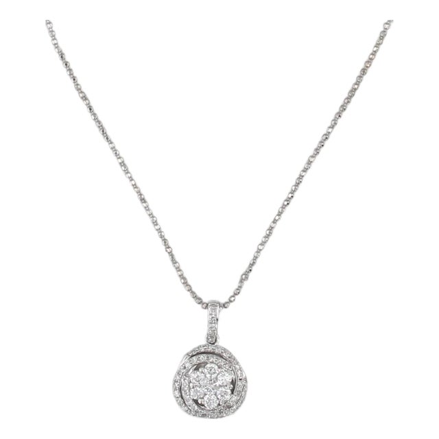 0.39ctw Diamond Cluster Interlocking Circles Pendant Necklace 14k White Gold 16" For Sale