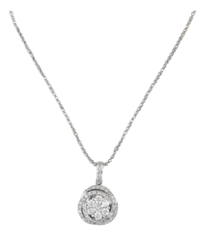 0.39ctw Diamond Cluster Interlocking Circles Pendant Necklace 14k White Gold 16"