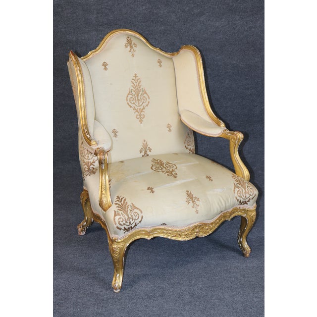 Wood Pair 19th C French Louis XV Style Giltwood Wingback Chairs For Sale - Image 7 of 14