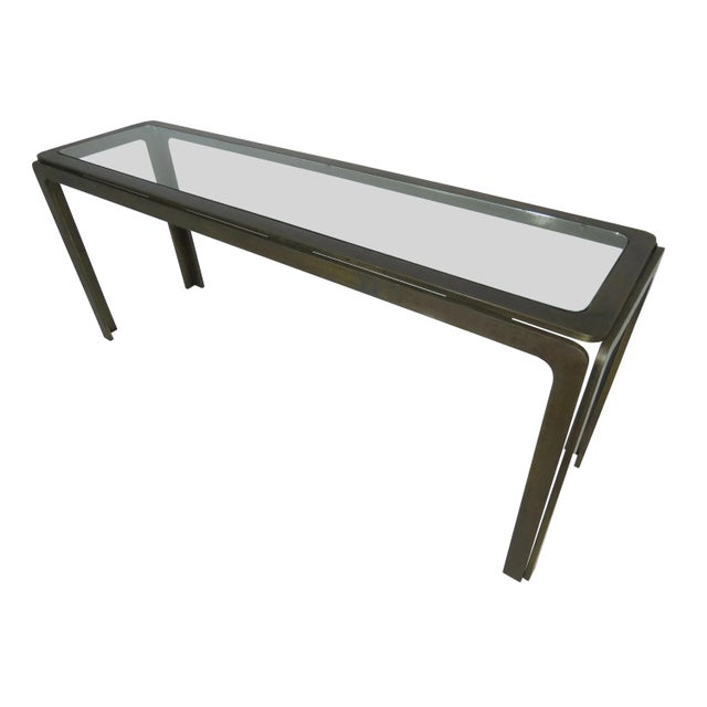 Vintage Bronze and Glass Console Table Attributed to Roger Sprunger for Dunbar For Sale - Image 10 of 12