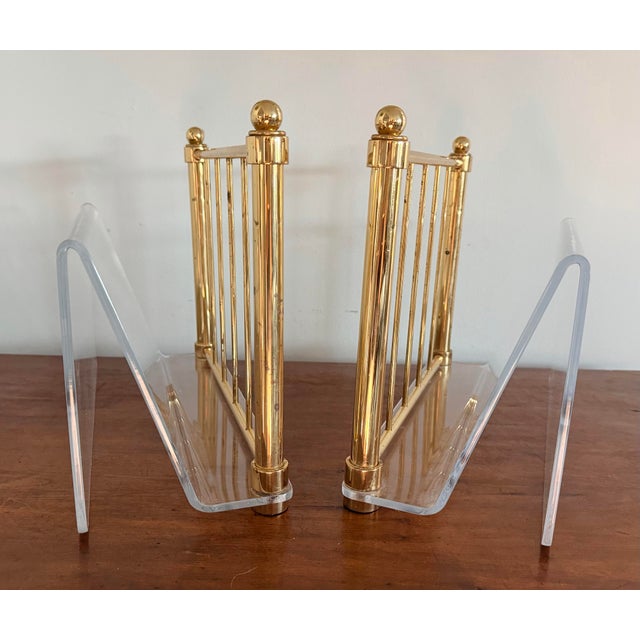 1970s 1970s Lucite and Brass Magazine, File Holder Holders - A Pair For Sale - Image 5 of 11