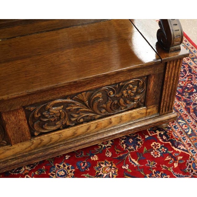 Late 19th Century English Victorian Oak Hall Seat Settee Bench For Sale - Image 9 of 18