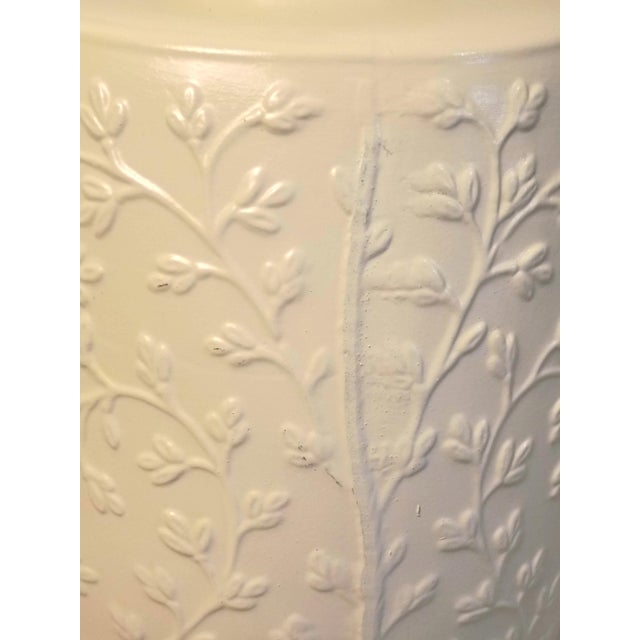 White 1980s Blanc De Chine Table Lamp Base White Porcelain Chinoiserie Chrysanthemum Relief Patinated Brass Base Grandmillenial Cottage Accent Decor For Sale - Image 8 of 13