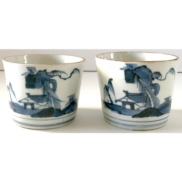 18th Century Antique Edo Period Japanese Soba-Choku (Choko) Blue Underglaze Cups - a Pair For Sale - Image 9 of 9