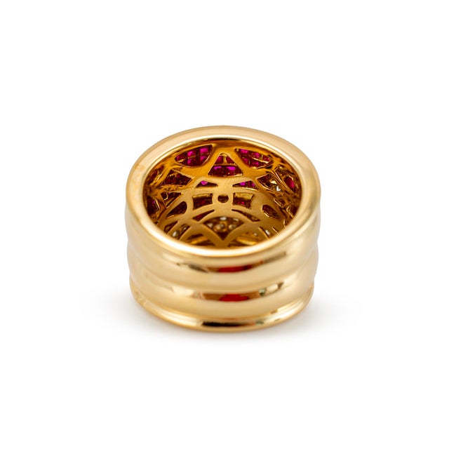 Vintage 18k Yellow Gold 4.16ctw Invisible Set Ruby Diamond Mystery Band Ring, Size 7.75 For Sale In Houston - Image 6 of 8