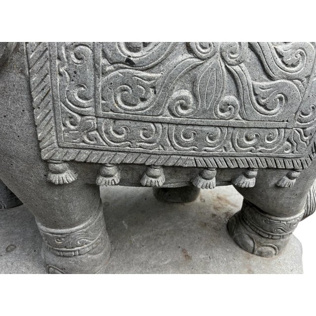 Pair of Vintage Stone Carved Elephant Statues For Sale - Image 12 of 12