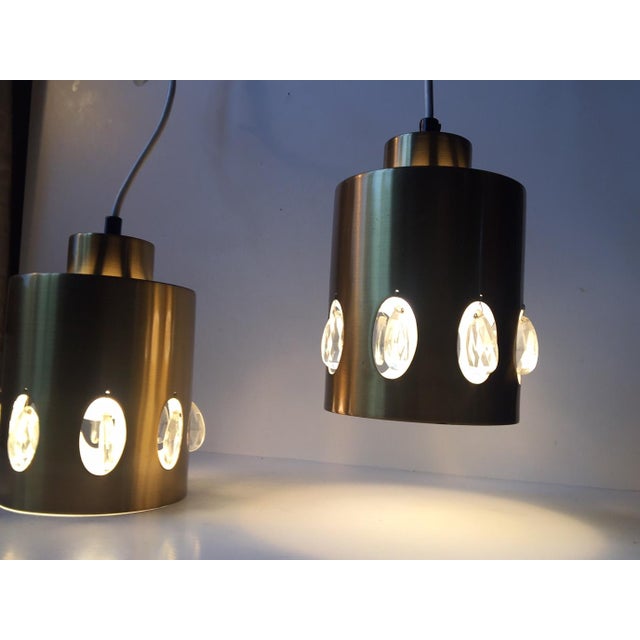 Mid-Century Modern Danish Mid-Century Brass and Crystal Pendant Lights from Vitrika, 1960s, Set of 2 For Sale - Image 3 of 10
