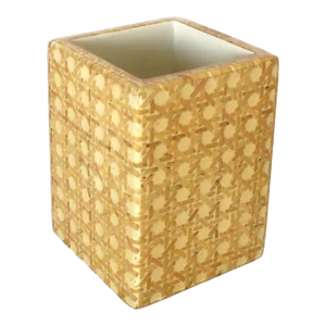 Wicker Cane Bathroom Vanity Brush or Pen Desk Accessory Holder