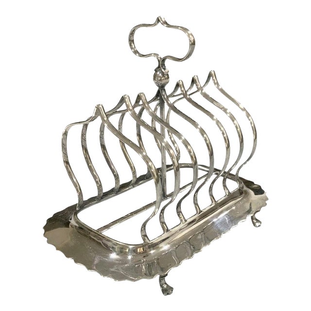 English Sheffield - Mappin & Webb Princes Plate 6‑Slice Skirted & Footed Silverplate Toast Rack - Cottagecore, Breakfast, Entertaining - See Pics! For Sale
