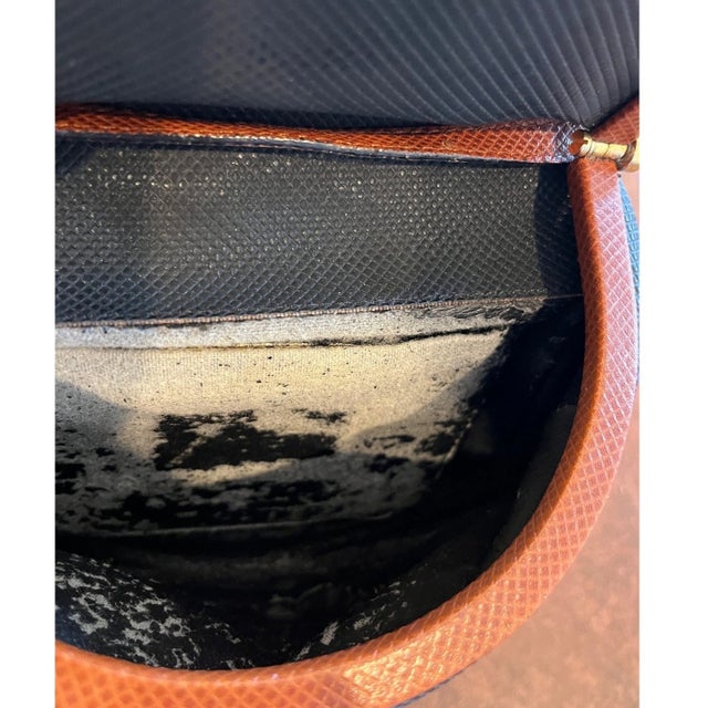 Vintage Bottega Veneta Marco Polo Crossbody Bag Navy Tan Italy Authentic For Sale - Image 4 of 5
