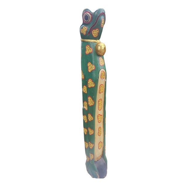 Vintage Wooden African Carved Frog Figurine, 1970s For Sale