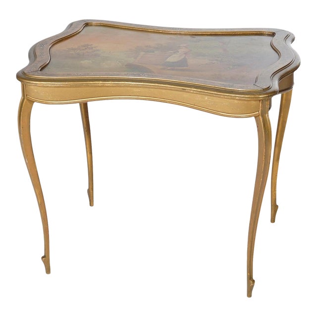 Antique French Vernis Martin Decorated Giltwood Table 19th Century For Sale
