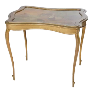 Antique French Vernis Martin Decorated Giltwood Table 19th Century