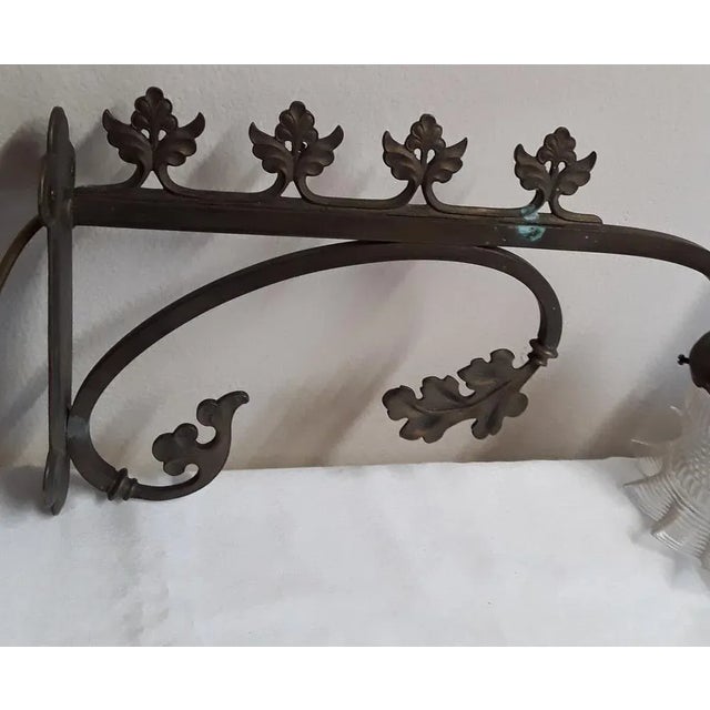 Neo-Gothic German Wall Lamp with Brass Frame & Original Glass Shade, 1890s For Sale - Image 4 of 7