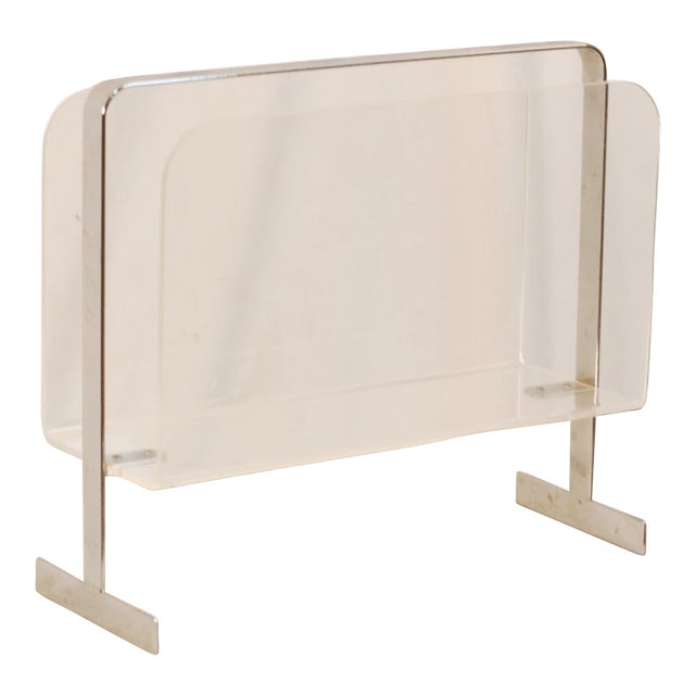 Mid-Century Lucite and Chrome Magazine Rack For Sale