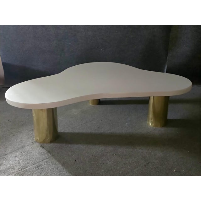 Gold White Wood Cloud Style Coffee Table with Three Brass Feet from Justfurnituress SRL For Sale - Image 8 of 9