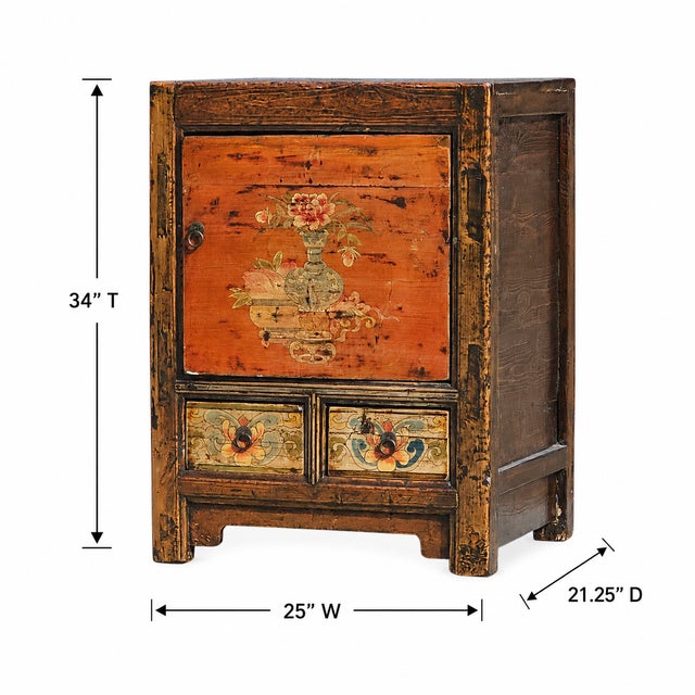 Early 20th Century Hand-Painted Mongolian Elmwood Chinese Chest Cabinet For Sale - Image 15 of 16