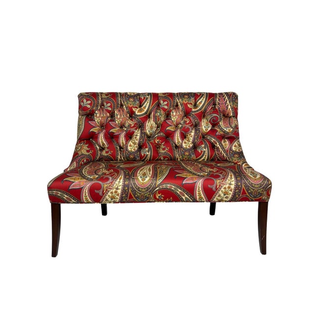 2020s Tufted Settee in Red Paisley Textile For Sale - Image 5 of 6
