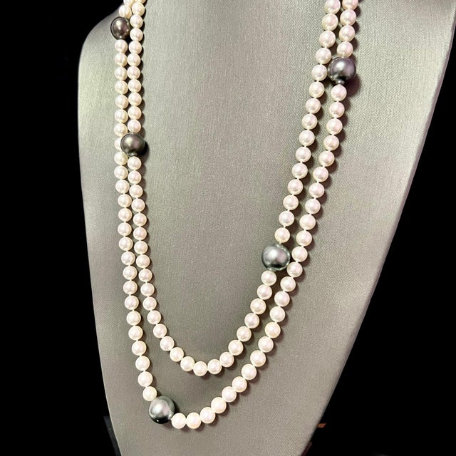 Akoya & Tahitian Pearls Diamond Necklace 18k Gold Certified For Sale - Image 9 of 13
