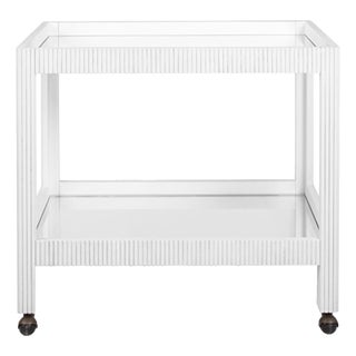 Matthew Izzo Home Otis Fluted White Washed Oak Bar Cart With For Sale