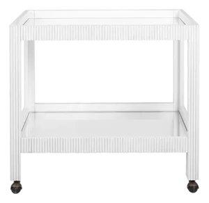 Matthew Izzo Home Otis Fluted White Washed Oak Bar Cart With