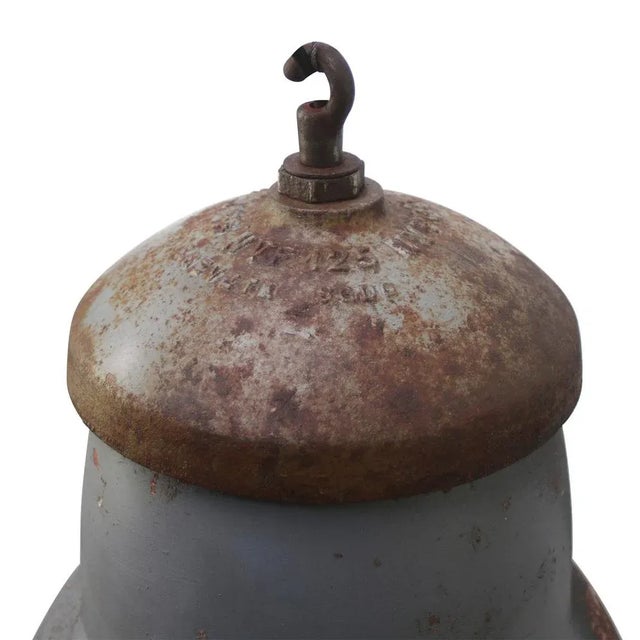 Vintage French Industrial Round Gray Metal Glass Pendant Light from Philips For Sale - Image 5 of 8