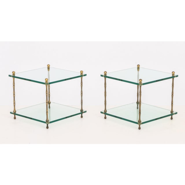 Metal Pair of Modern Faux Bamboo Brass and Glass Side Tables For Sale - Image 7 of 8