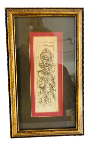 1956 "Annette De Face" Etching In the Style of Alberto Giacometti, Framed