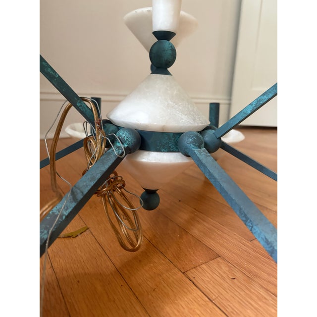 Metal 1980s Marble and Verdigris Copper Chandelier For Sale - Image 7 of 8