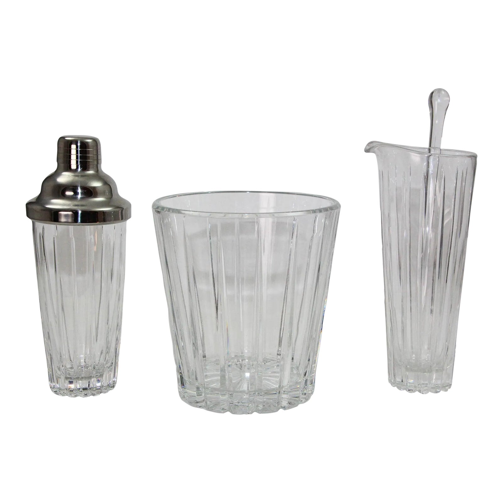 Art Deco Clear Cut Crystal Cocktail Shaker Ice Bucket and Pitcher